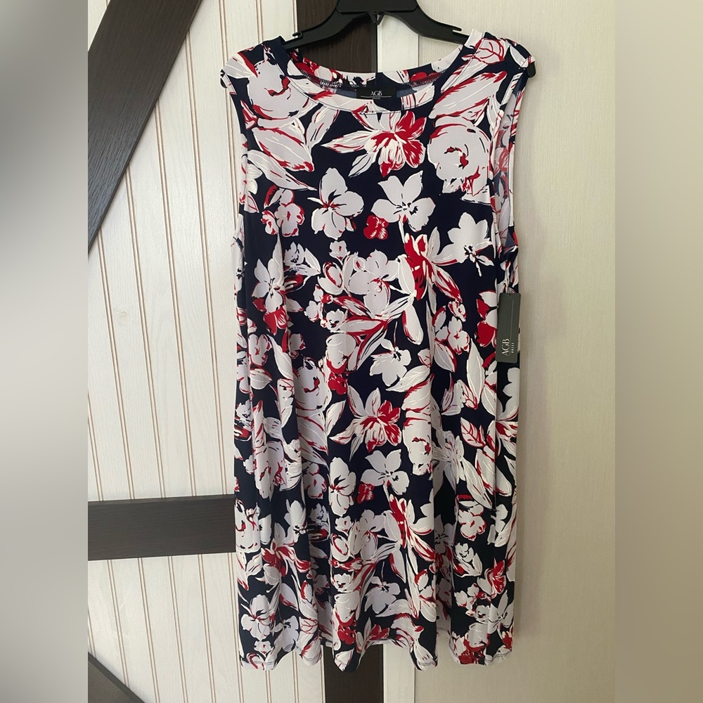 Floral Sleeveless Dress - Navy and Red